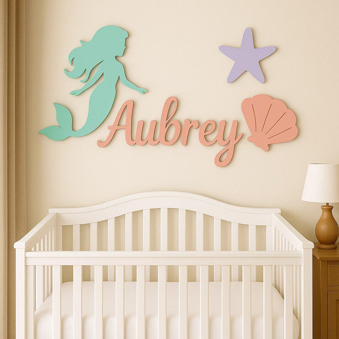 Mermaid Nursery Name Sign – Personalized 3D Wooden Wall Art, Under the ...