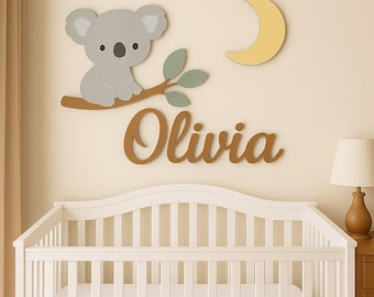 Koala Nursery Name Sign – 3D Wooden Wall Art, Personalized Baby Room Decor