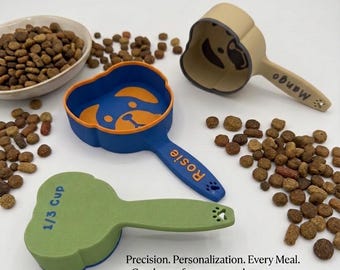 Custom Dog Food Scoop, Dog Face Shaped Design, Personalized Pet Name Kibble Measuring Cup Scooper