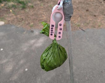 Personalized Dog Leash Tag and Poop Bag Holder, Custom Name ID Tag, Dog Walking Accessory, Dog Gift