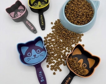 Personalized Cat Food Scoop, Custom Name Kibble Measuring Cup, Ergonomic Cat Treat Scooper, Cat Mom Gift