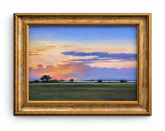 Original Oil Painting Wall Art – Hand Painted Landscape Sunset Canvas – Framed Textured Art – Nature Home Decor
