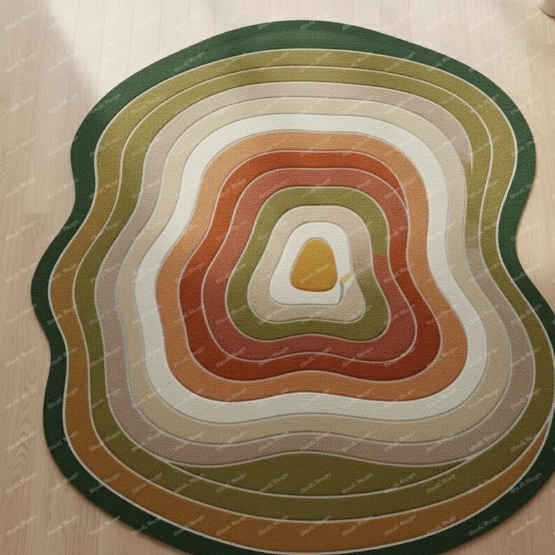Alfombra de lana abstracta moderna orgánica, alfombra irregular en tonos tierra, decoración de sala de estar de mediados de siglo imagen 6