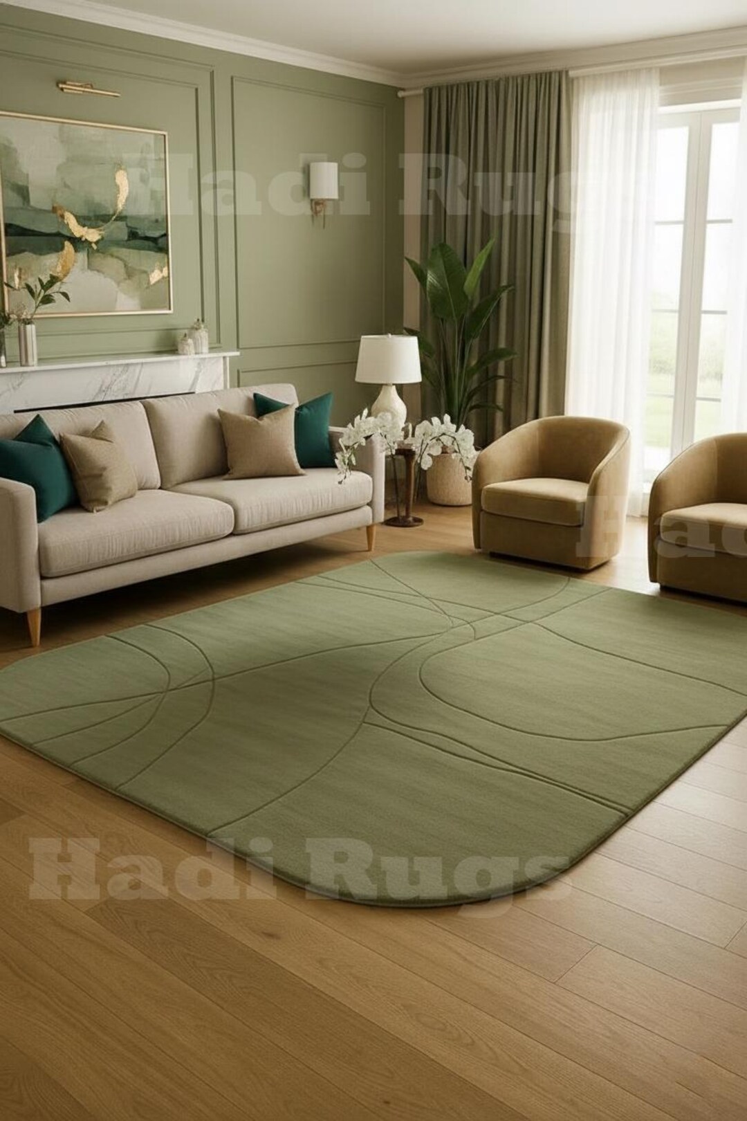 Sage Green Modern Area Rug – Minimal Sculpted Contemporary Living Room ...