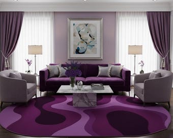 Purple Abstract Area Rug, Modern Plum Wave Carpet, Luxury Contemporary Living Room Rug