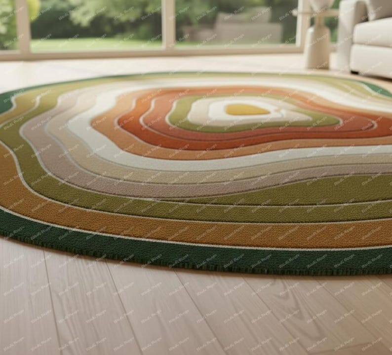 Alfombra de lana abstracta moderna orgánica, alfombra irregular en tonos tierra, decoración de sala de estar de mediados de siglo imagen 5