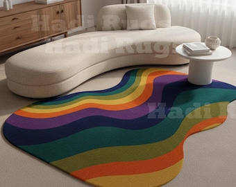 Alfombra Boho Wave hecha a mano: alfombra retro colorida