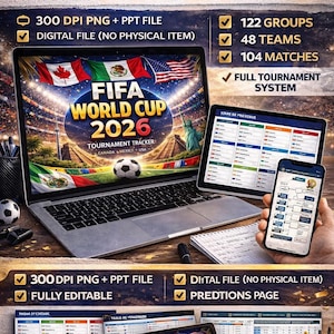 FIFA World Cup 2026 Turneringsspårare | Redigerbar PowerPoint | Spanska + Engelska | Utskrivbar resultattavla för tävlingsschema