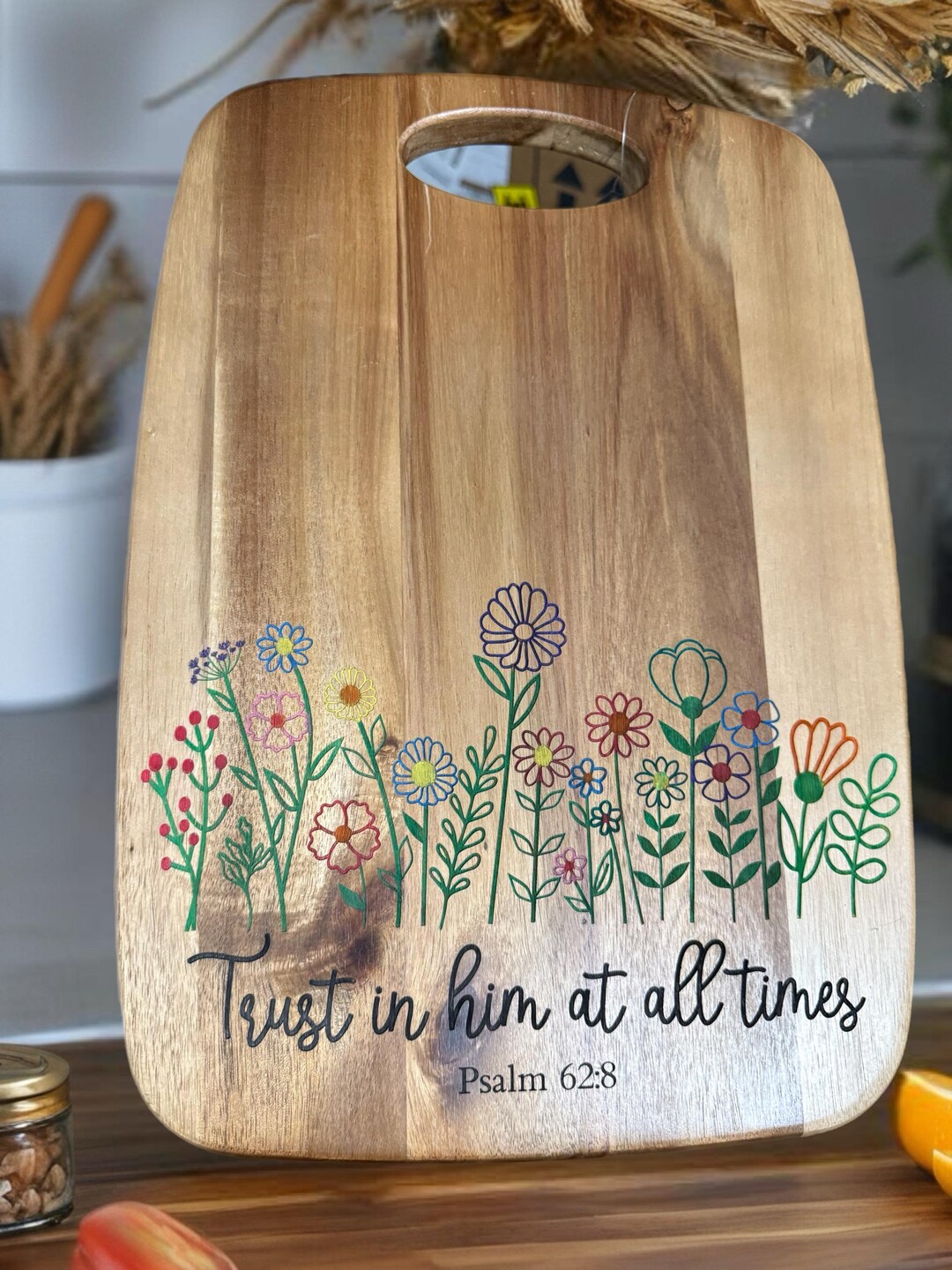 Laser Engraved & Painted Acacia Wood Cutting Board - Etsy