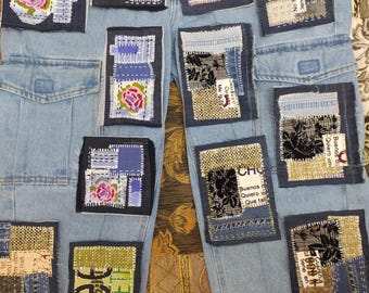 Parches de tela hechos a mano: Denim bordado, estilo bohemio hippie