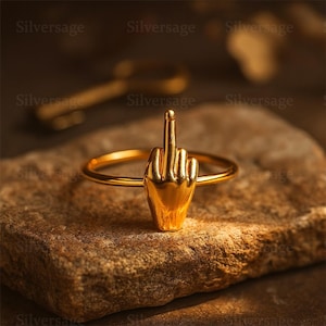 Middle Finger Ring • Gold Statement Ring • Funny Bold Jewelry • Unique Adjustable Ring • Handmade Gift for Friends • Rebellious Accessory