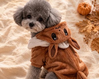 Anime Dog Costume, Fox Ears Hooded Pet Costume, Cute Anime Character Dog Halloween Outfit, Brown Fox Cosplay Costume for Dogs