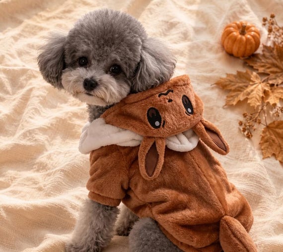 Anime Dog Costume, Fox Ears Hooded Pet Costume, Cute Anime Character Dog Halloween Outfit, Brown Fox Cosplay Costume for Dogs