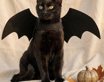 Cat Bat Wings Costume, Halloween Bat Costume for Cats, Black Felt Bat Wings Pet Costume, Cute Halloween Cat Accessory