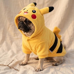 Anime-hundkostym, elektriska musöron-dräkt med huva, söt animekaraktär för Halloween, gul mus-cosplaydräkt för hundar