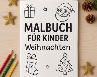 Weihnachts Malbuch für Kinder | 50 Ausmalbilder | Weihnachtsmann, Rentiere, Elfen & Winter | Kindern Malspaß | Sofort-Download PDF