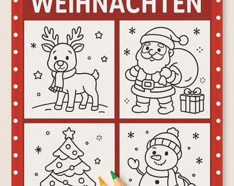 Weihnachts Malbuch für Kinder | 50 Ausmalbilder | Weihnachtsmann, Rentiere, Elfen & Winter | Kindern Malspaß | Sofort-Download PDF
