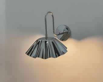 Solid Brass Wall Sconce, Polished Chrome Fluted Shade, 10x10x15 Inches