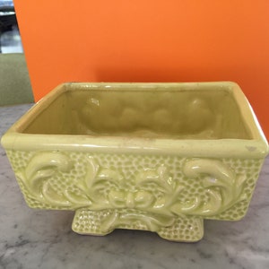 Large Vintage Planter Rectangular Planter Footed Planter Chartreuse Color