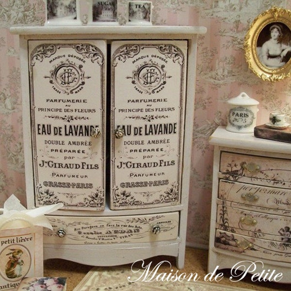 Dollhouse Miniature Beautiful OOAK Shabby and Chic, French Cottage Lavande Armoire - Cottage White
