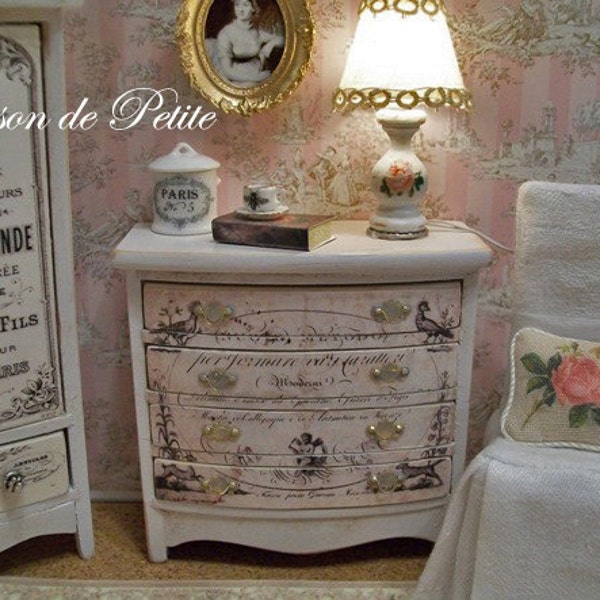 Dollhouse Miniature 1:12 Scale Beautiful One of a Kind French Cottage Shabby Chest of Drawers -  Cottage White