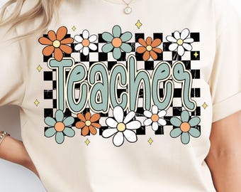 Retro Teacher Coquette Floral PNG, Vintage Boho Teacher Design, Trendy Back to School Shirt Graphic, Teacher Gift, Digital Download