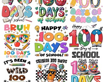 100 Days of School PNG Bundle | Teacher 100 Days Design | Brushstroke 100th Day of School PNG | Classroom Celebration Clipart | Digital