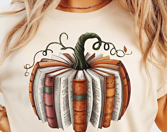 Fall Book Pumpkin PNG | Retro Autumn Reading Sublimation Design | Cozy Pumpkin Season PNG | Librarian Halloween Shirt | Teacher Fall Digital