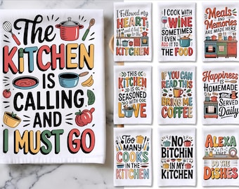 Funny Kitchen Towel Quotes PNG Bundle, Retro Kitchen Sayings, Farmhouse Dish Towel Designs, Sassy Cooking, Kitchen Decor Digital Download