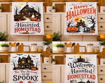 Halloween Kitchen Towel PNG Bundle, Haunted House & Ghost Towel Designs, Pumpkin Kitchen Quotes, Vintage Farmhouse PNG, Digital Download