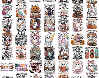 Spooky Retro Halloween PNG Bundle | Coquette Halloween Clipart | Fall Trendy Halloween PNG | Aesthetic Spooky Season Download