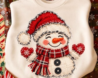 Pupazzo di neve finto PNG, Pupazzo di neve ricamato finto PNG, Design natalizio in filato finto, Simpatico pupazzo di neve per sublimazione, PNG invernale di tendenza