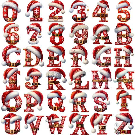 Christmas Alphabet Clipart PNG | Festive Letters & Numbers Set | Holiday Font PNG | Digital Download | Commercial Use
