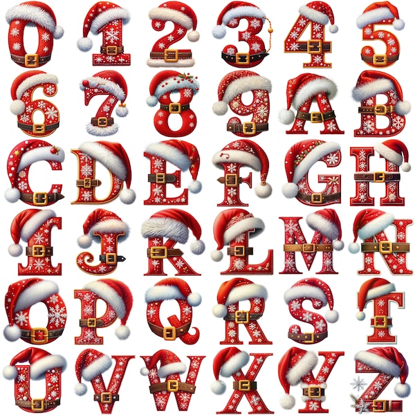 Christmas Alphabet Clipart PNG | Festive Letters & Numbers Set | Holiday Font PNG | Digital Download | Commercial Use