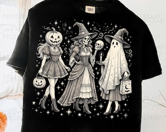 Spooky Girl Squad PNG, Retro Halloween Ghost Skeleton & Pumpkin Sublimation Design, Witchy Fall Shirt Graphic, Digital Download