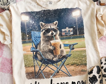 I Live Here Now Raccoon PNG, Funny Baseball Raccoon PNG, Baseball Mama Shirt PNG, Softball Mom Sublimation, Game Day Sports Design
