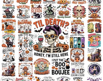 Retro Halloween PNG Bundle | Coquette Halloween PNG | Spooky Season PNG | Trendy Fall png| Halloween Mama png| Aesthetic Halloween Clipart