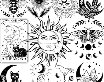 Magic and Celestial SVG Bundle | Moon and Stars SVG | Witchy Aesthetic Clipart | Spiritual Boho Designs | Digital Download