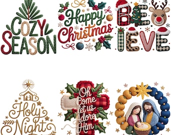 Christmas Embroidery PNG Bundle | 6 Holiday Sublimation Designs | Festive Machine Graphics | Digital Download for Apparel & Mugs