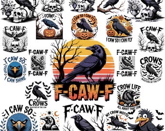 F-Caw-F PNG Bundle | Funny Raven Crow PNG | Sarcastic Bird Meme Clipart | Digital Sublimation Download