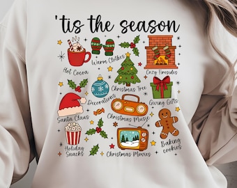 Tis The Season Christmas PNG | Winter Cocoa PNG | Santa Presents Tree Clipart | Holiday Vibes Coffee PNG | Family Season Design