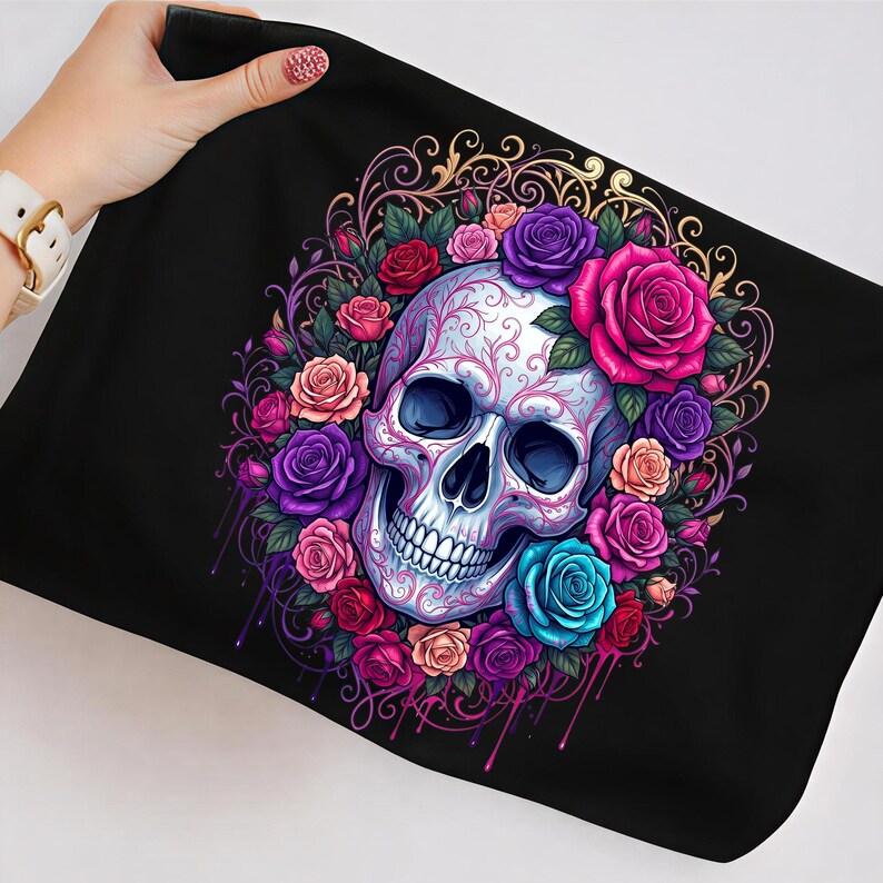 Floral Skull Sublimation PNG, Boho Skull Clipart, Gothic Flower Skull Design, Dark Floral PNG, Tattoo Style Digital Download image 9