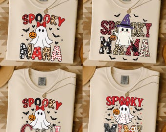 Spooky Mama Halloween PNG Bundle | Preppy Spooky Letters | Leopard Checker Cherry Print | Red & Black Ghost PNG | Cute Halloween Mama PNG