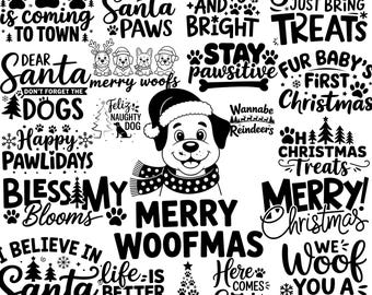 Pacchetto PNG di cani natalizi / Frasi divertenti sui cani per Natale in formato PNG / Pacchetto per sublimazione per amanti dei cani / Clipart di cani per le feste / Disegni PNG per magliette di Natale