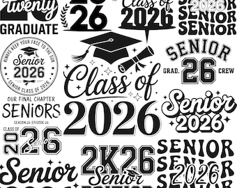 Pacote SVG Formatura 2026 | Design de Camiseta de Formatura da Turma de 2026 | SVG para Ensino Médio | SVG Retrô para Formandos | Arquivo de Corte Digital para Formatura 2026
