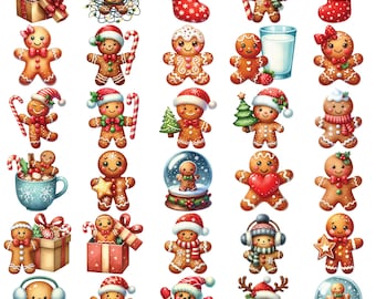 Pepparkaksgubben Clipart-paket | Festliga julkakor PNG:er | Bakningsgrafik för högtider | Söt sublimeringsdesign för jul | Digitalt