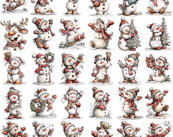 Whimsical Snowman Christmas Clipart | Festive Holiday PNG Bundle | Cute Winter Snowman Graphics | Digital Download - 30 PNGs