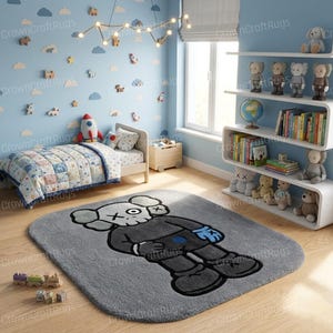 KAWS Inspired Tufted Rug, New Zealand Wool Cartoon Carpet, Streetwear Hypebeast Decor image 2