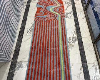 Tapete passadeira ondulado abstrato tufado à mão, tapete moderno com design fluido para corredor.