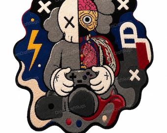Handmade Hypebeast Tufted Rug, Streetwear Cartoon Character Carpet, Gaming Room Statement Piece
